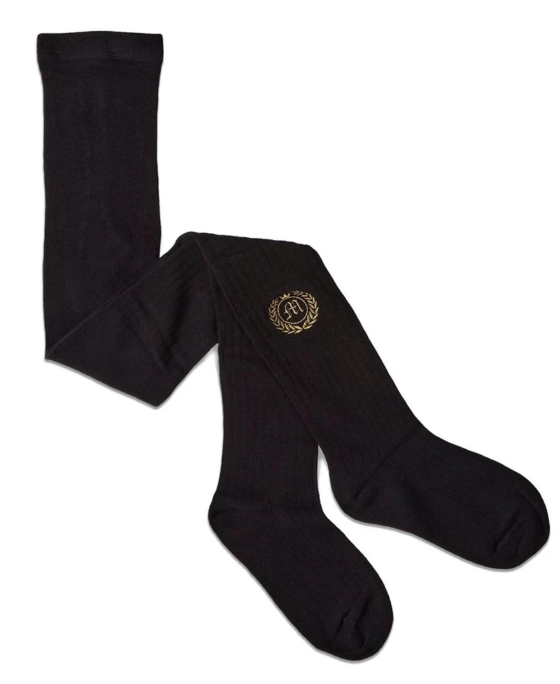 Memoi Girls Ribbed Cotton Rich Embroidered Crest Sweater Tights