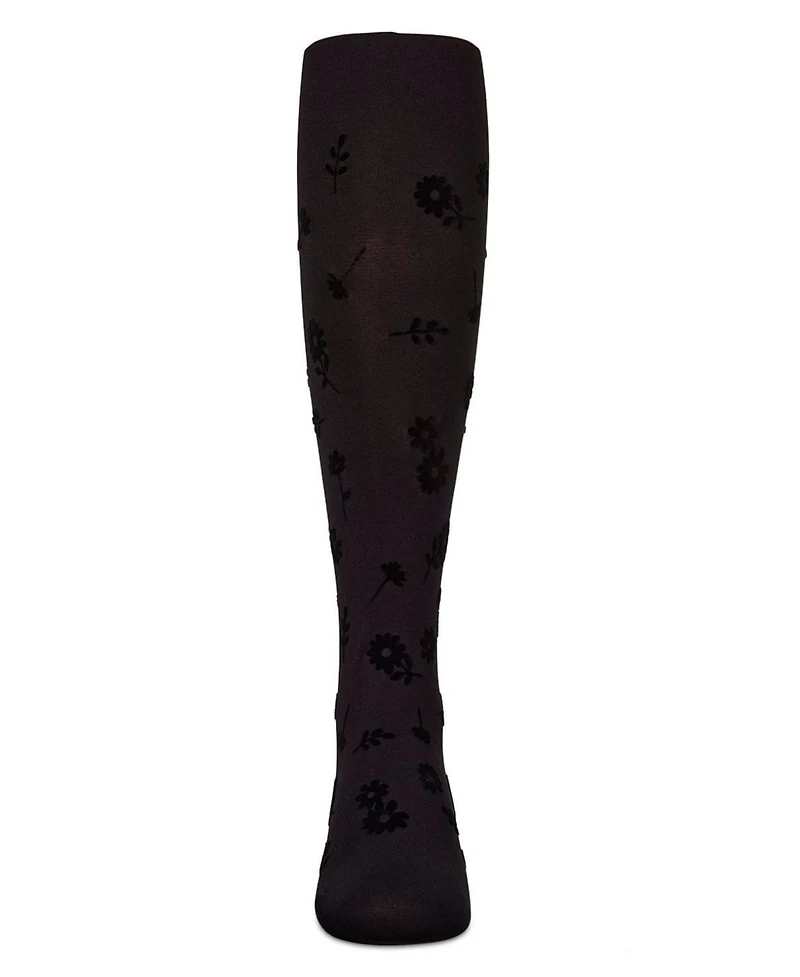 MeMoi Girls Opaque "Flower Garden" Flocked Tights