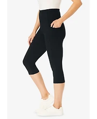 Woman Within Plus Stretch Cotton Pocket Capri Legging