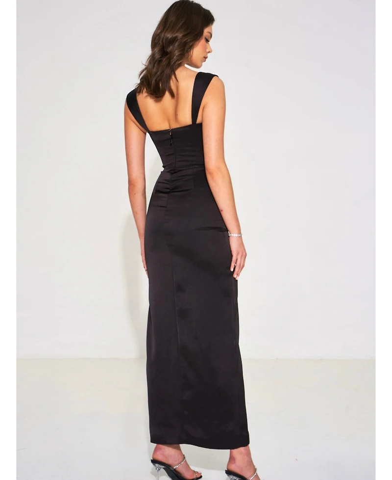 Miss Circle Women's Freddie Black Lace Satin Maxi Corset Dress