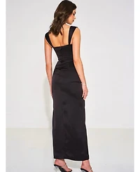 Miss Circle Women's Freddie Black Lace Satin Maxi Corset Dress