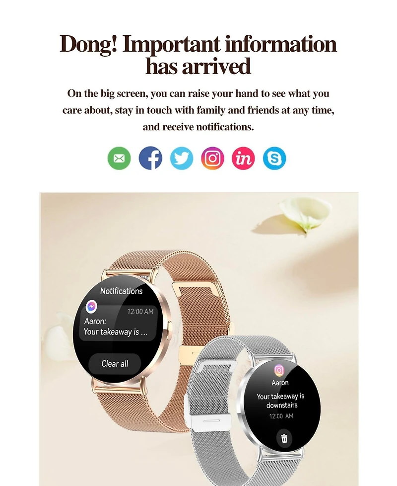 Ruxing smart Ultra-Thin Smart Watch for Women with 3D Dynamic Ui & Health Tracking for women