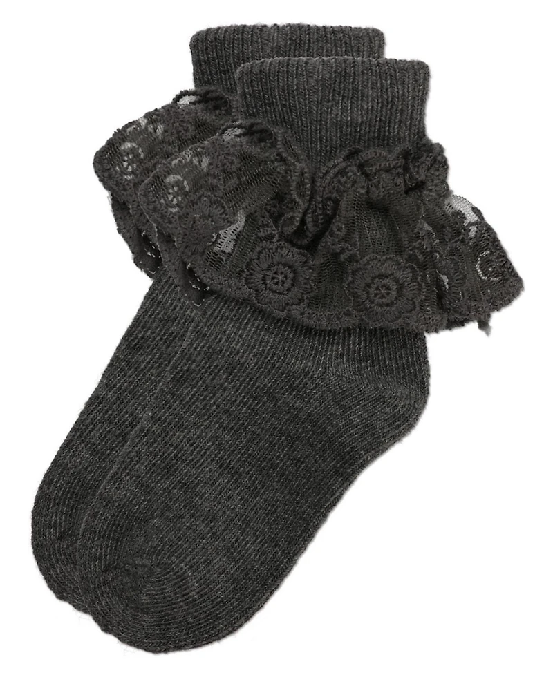 Memoi Girls' Layered Lace Cotton Blend Anklet Socks