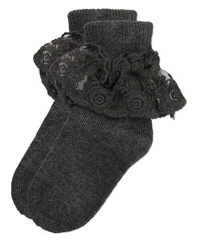Memoi Girls' Layered Lace Cotton Blend Anklet Socks
