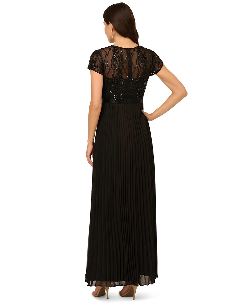 Adrianna Papell Petite Beaded Pleated Dress