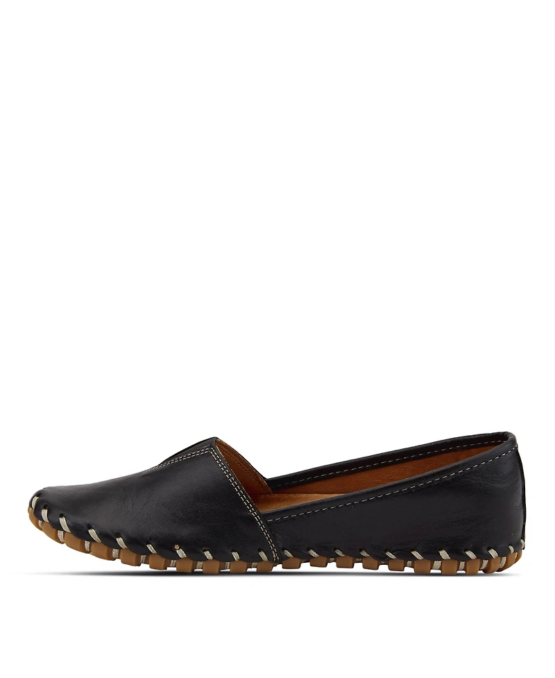 Spring Step Kathaleta Leather Slip-On Comfort Flats with V-Elastic Notch, Arch Support & Removable Insole