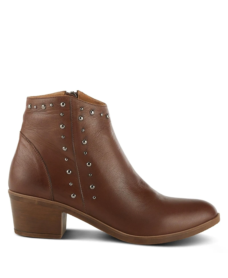 Azura Spring Step Wildwest Leather Western Bootie with Studded Detail and Inside Zipper