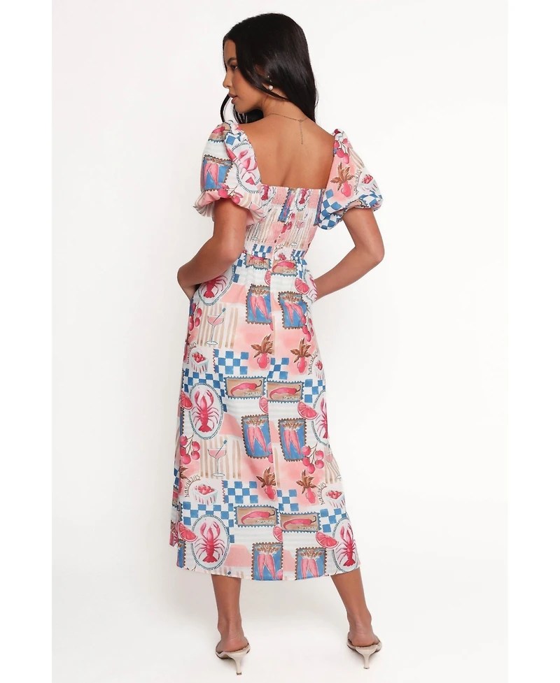 Petal and Pup Women's Clo Puff Sleeve Midi Dress - Pink Blue