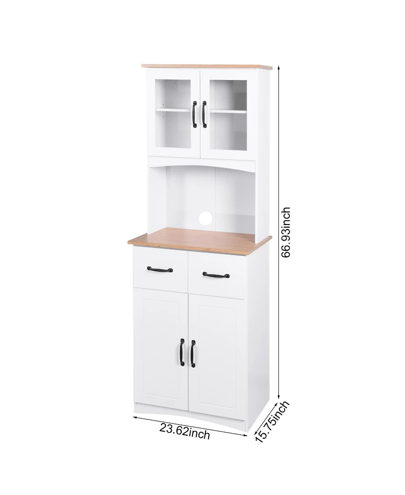 Casainc Wooden Kitchen Pantry Cabinet with Glass Doors and Storage Drawer