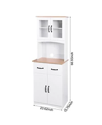 Casainc Wooden Kitchen Pantry Cabinet with Glass Doors and Storage Drawer
