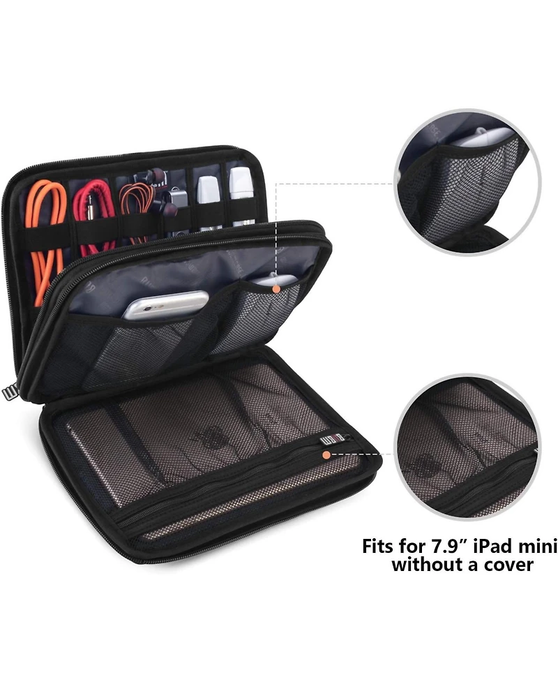 Bubm Gray Electronics Organizer - Medium Double Layer Travel Storage Bag for iPad Mini, Cables, Usb Drives, Chargers & Tech Accessories