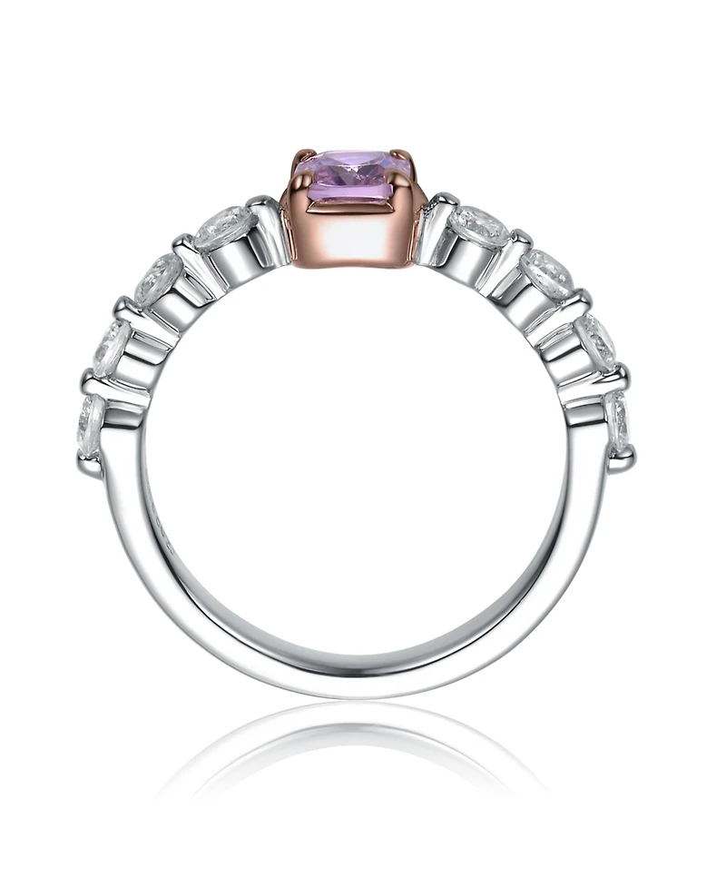 Rachel Glauber Two Tone with Pink & Clear Cubic Zirconia Halo Ring