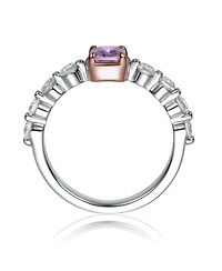 Rachel Glauber Two Tone with Pink & Clear Cubic Zirconia Halo Ring