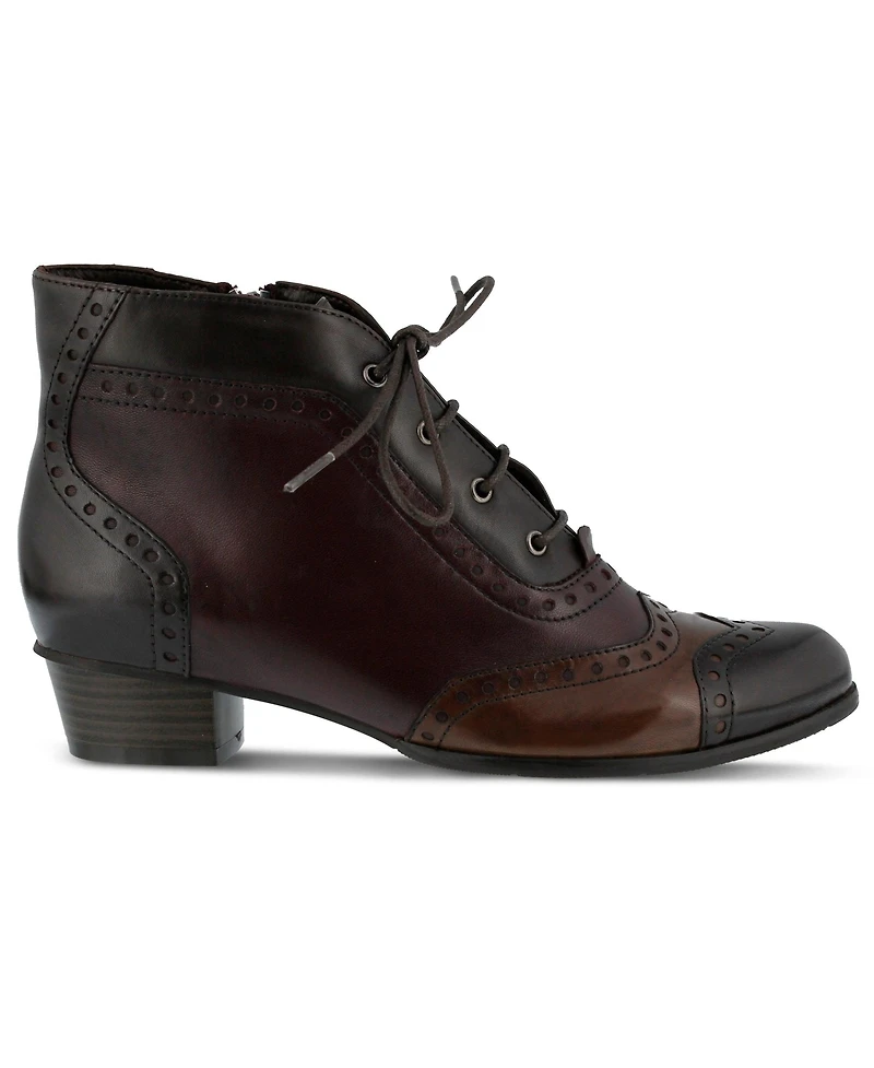 Azura Spring Step Heroic Colorblock Leather Bootie with Brogue Detailing and Inside Zipper