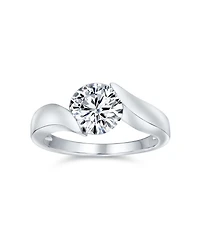 Bling Jewelry Modern 3CT Round Cz Tension Set Solitaire Promise Ring with Plain Band in Sterling Silver