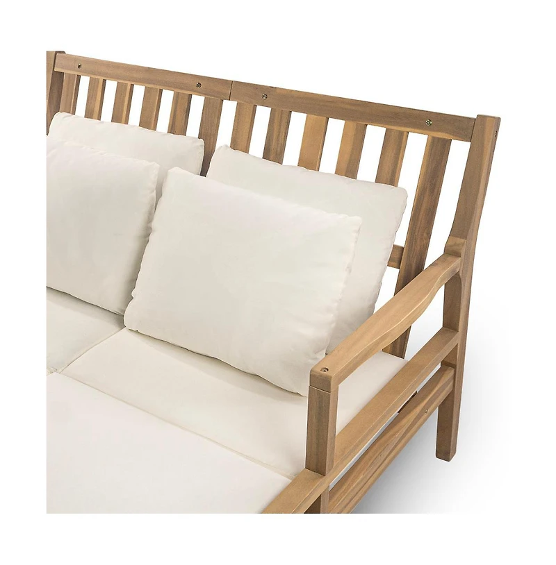 Chic Crate-Outdoor Teak Daybed Chaise Lounges 4 Pillows & Curved Armrests | Patio & Garden Multi-Use | Light Teak & Beige Cushion