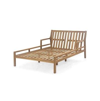 Chic Crate-Outdoor Teak Daybed Chaise Lounges 4 Pillows & Curved Armrests | Patio & Garden Multi-Use | Light Teak & Beige Cushion