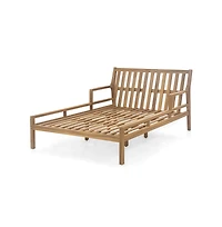 Chic Crate-Outdoor Teak Daybed Chaise Lounges 4 Pillows & Curved Armrests | Patio & Garden Multi-Use | Light Teak & Beige Cushion
