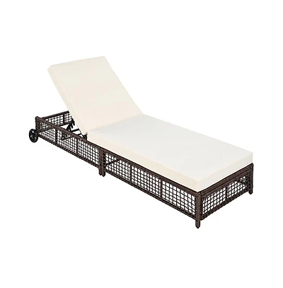 Chic Crate - Set of 2 Adjustable Rattan Pool Lounge Chairs with Wheels Waterproof Outdoor Patio Furniture for Backyard & Garden (Grey+Beige)