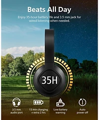 Philips A4216 Wireless Headphones, Over-Ear Bluetooth Headphones with Powerful Bass, 35Hr Battery Life, IP55, Washable cups, Black