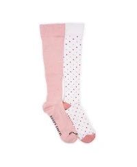Muk Luks Women's 2 Pair Pack Cotton Compression Knee High Socks