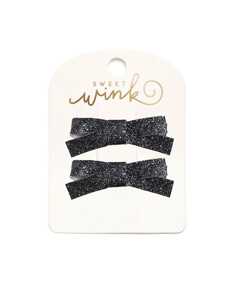 Sweet Wink Girls Black Glitter Bow Clip Set