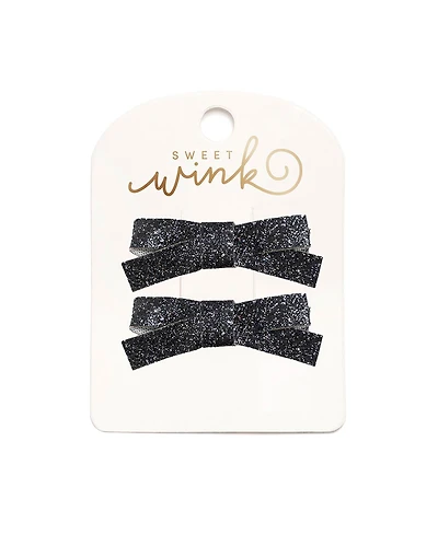Sweet Wink Girls Black Glitter Bow Clip Set