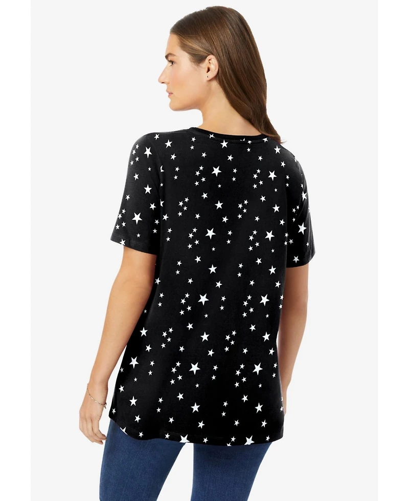 Woman Within Plus Perfect Printed Short-Sleeve Crewneck Tee