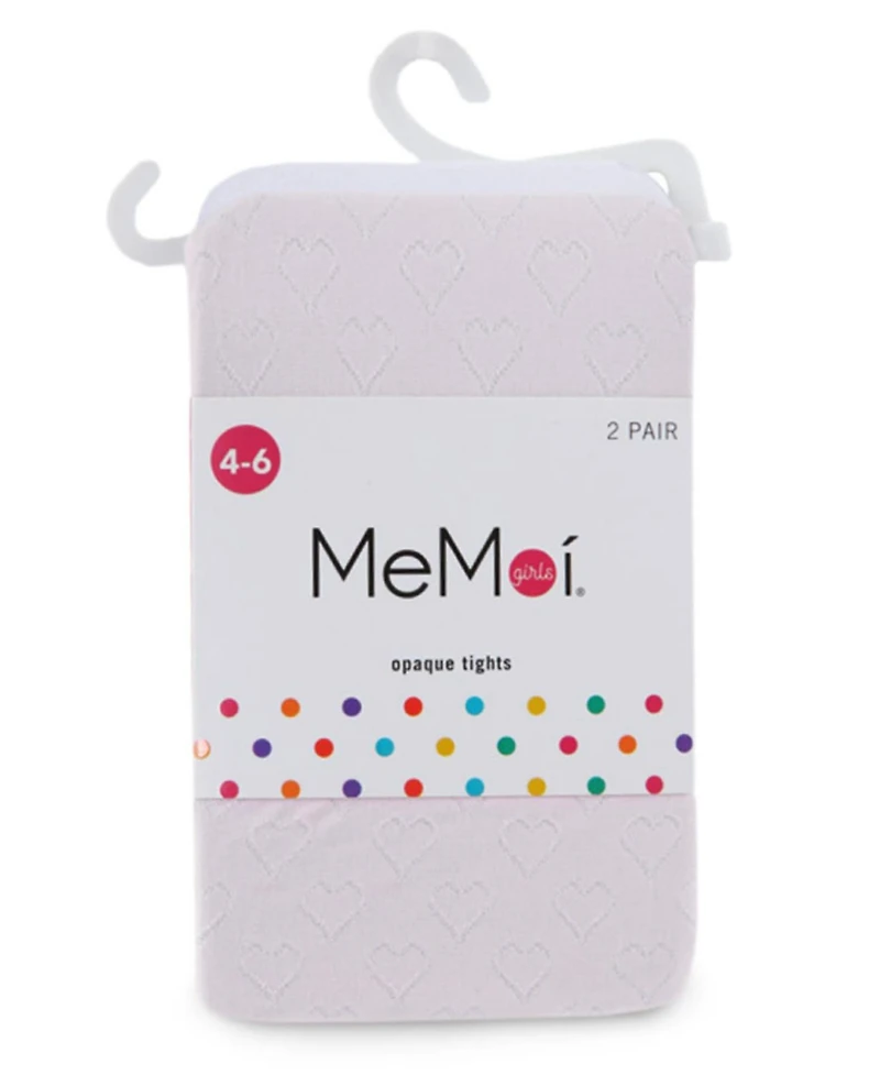 Memoi Girls' 2 Pair Pack Nylon Heart Tights
