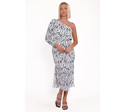 Petal and Pup Pontee One Shoulder Pleated Midi Dress - Navy Floral