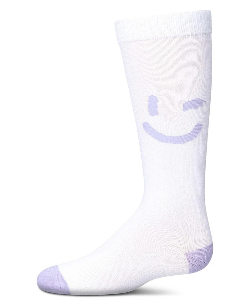 Memoi Big Girls' Air Brush Winking Smiley Cotton Blend Knee High Sock