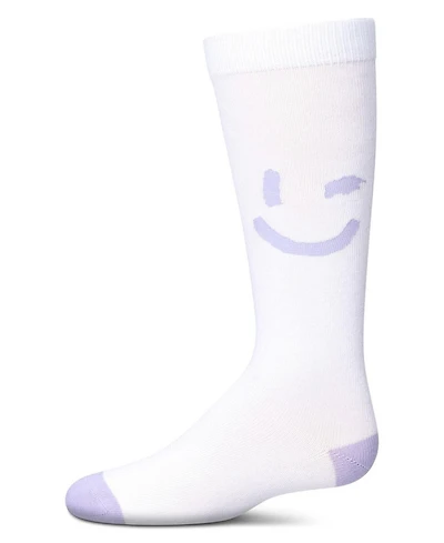 Memoi Big Girls' Air Brush Winking Smiley Cotton Blend Knee High Sock