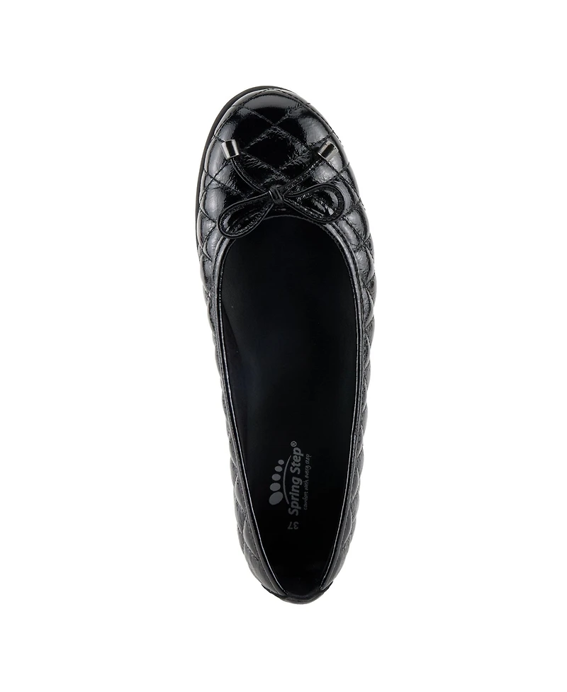 Spring Step Ballequina Quilted Leather Ballet Flat with Bow Detail and Removable Insole