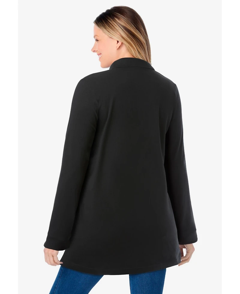 Woman Within Plus Long-Sleeve Polo Shirt