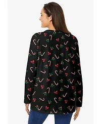 Woman Within Plus Perfect Printed Long-Sleeve Crewneck Tee