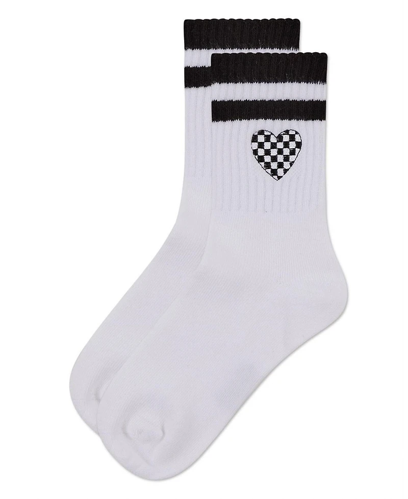 Memoi Big Girls Checkered Heart Crew Socks