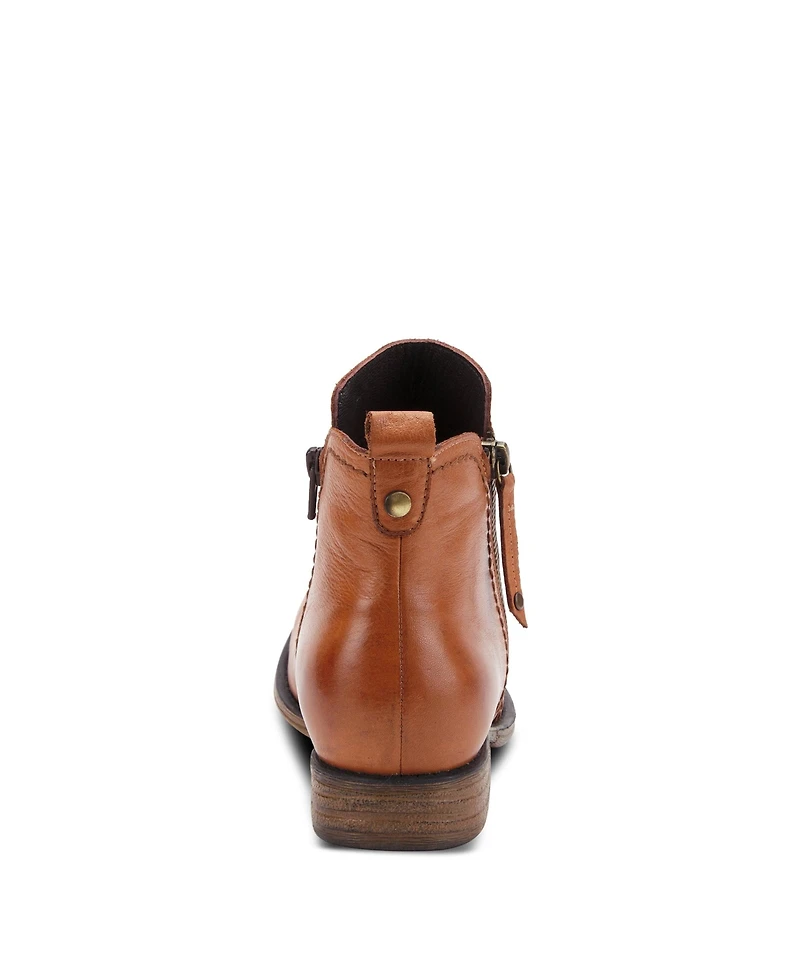 Spring Step Oziel Leather Bootie with Decorative Zipper and Chunky Sculpted Heel