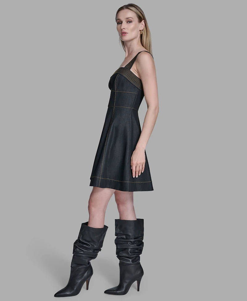 Bcbg Women's Square Neck Denim Dress