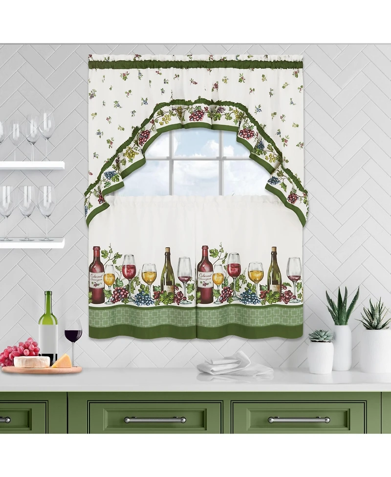 Kate Aurora Napa Winery 3 Piece Rod Pocket Cafe Kitchen Curtain Tier & Swag Set