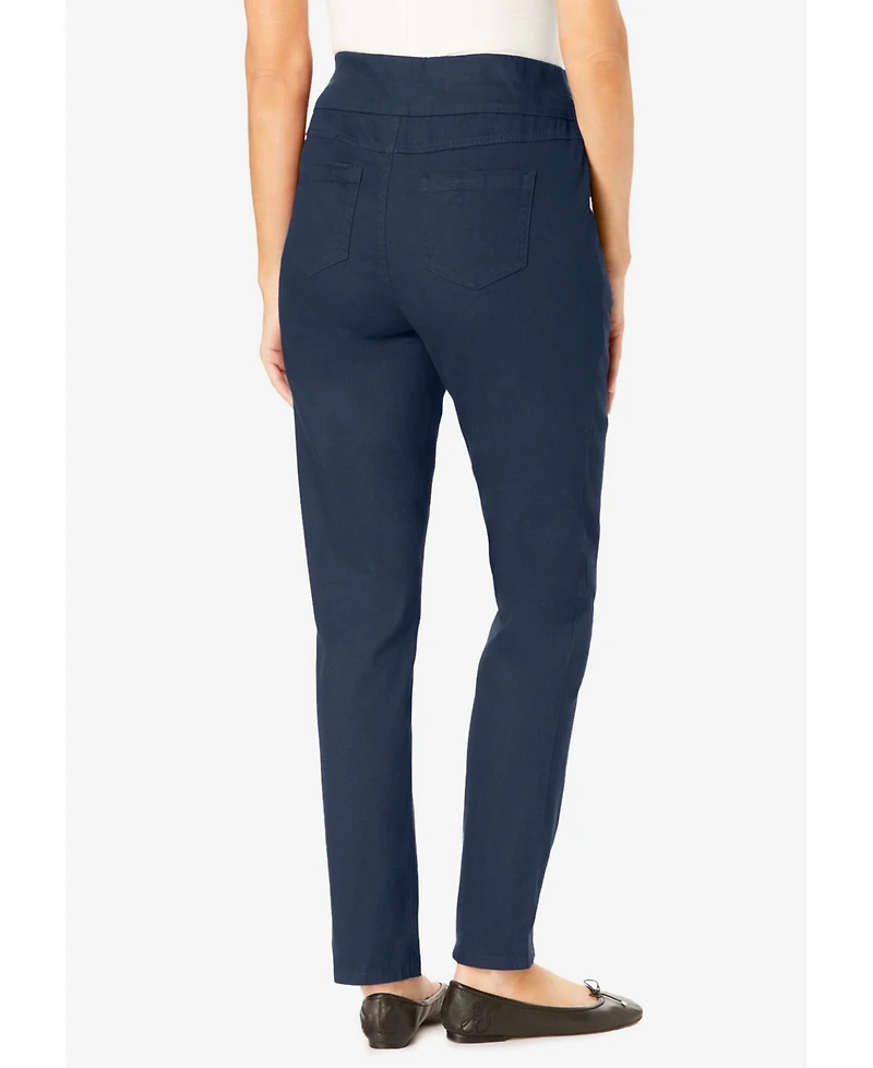 Woman Within Women's Flex-Fit Pull-On Straight-Leg Gap-Free Stretch Denim Jeans