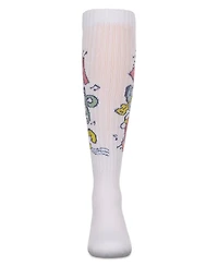 Memoi Big Girls Ribbed Cotton Blend "Graffiti Music" Knee Sock