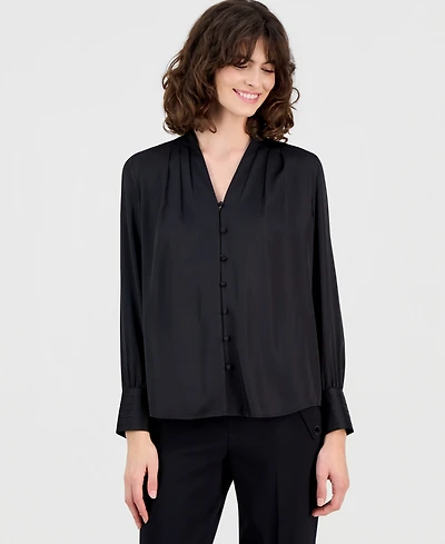 Anne Klein Women's V-Neck Button-Front Blouse