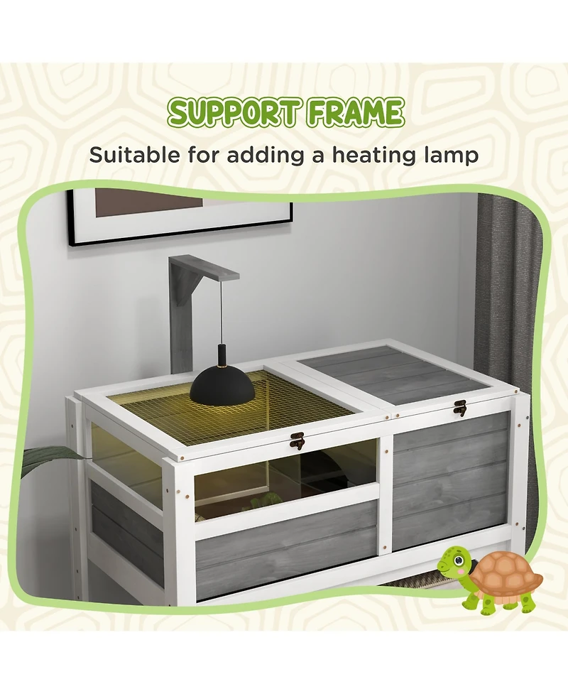 PawHut Tortoise Habitat Enclosure for Indoor W/ Shelf, Tray, Light