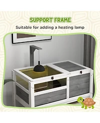 PawHut Tortoise Habitat Enclosure for Indoor W/ Shelf, Tray, Light