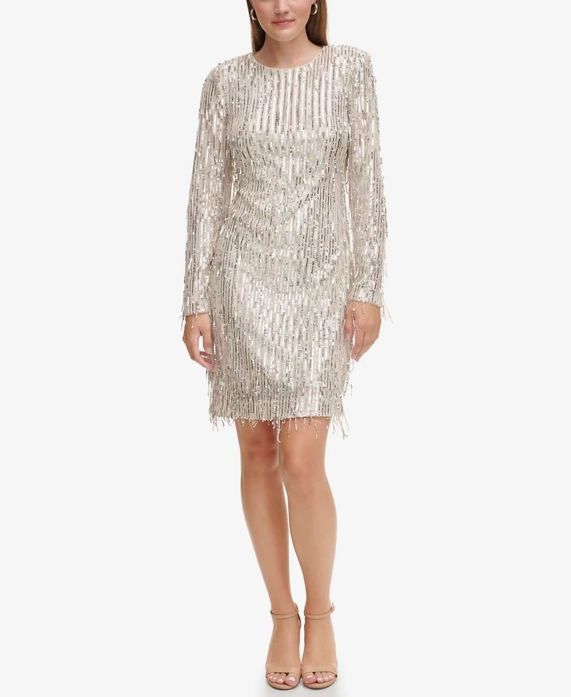Eliza J Petite Jewel Neck Sequin Cocktail Dress