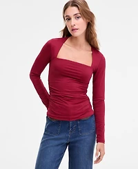 Bar Iii Women's Square-Neck Ruched Knit Top, Macy's Exclusive