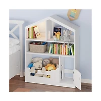 Kids Bookshelf and Toy Storage, Wooden Kids Bookcase with Motion Sensor Light, Dollhouse Bookcase for Playroom Bedroom Nursery Classroom