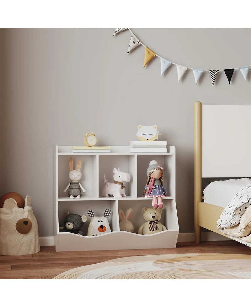 gaomon Stylish Wooden Toy Shelf, Toy Storage and Organization Shelf, Double-Layer Children's Bookshelf, Ideal for Game Rooms and Corridors, White