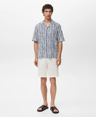 Mango Men's Short-Sleeved Striped Cotton Shirt
