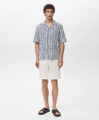 Mango Men's Short-Sleeved Striped Cotton Shirt